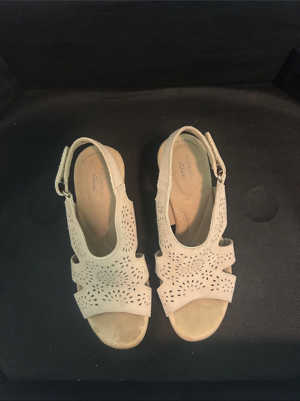 Clarks Tan Laser-Cut Slingback Sandals